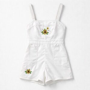 White Sunflower Embroidered Romper S,M,L